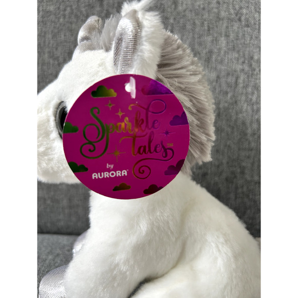 Aurora Sparkle Tales 8" Silver Unicorn Stuffed Animal Plush - Picture 5 of 5